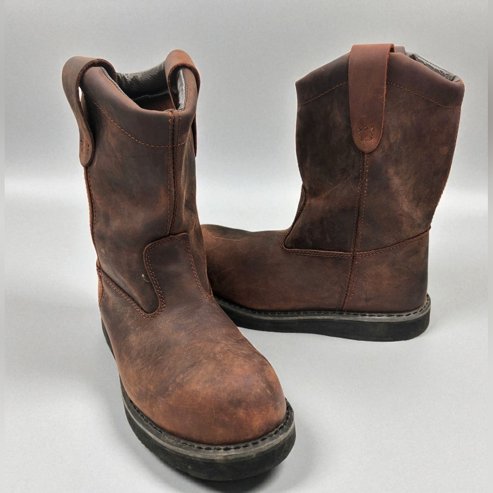 Brahma Hutch II Leather Steel Toe Work Boots Mid Calf Brown Mens 9.5 Wide Safety